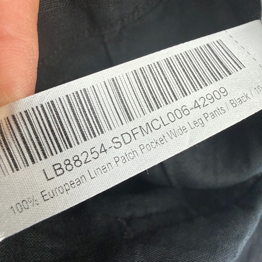 Quince Wide Leg Pants Women 10 Black 100% European Linen Patch Pocket LB88254 - Picture 14 of 15